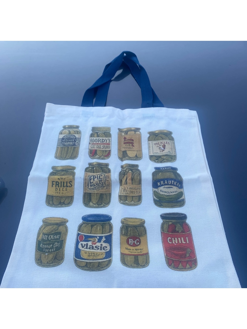 Canvas Tote Bag with Pickle Jar Print and Matching Pouch